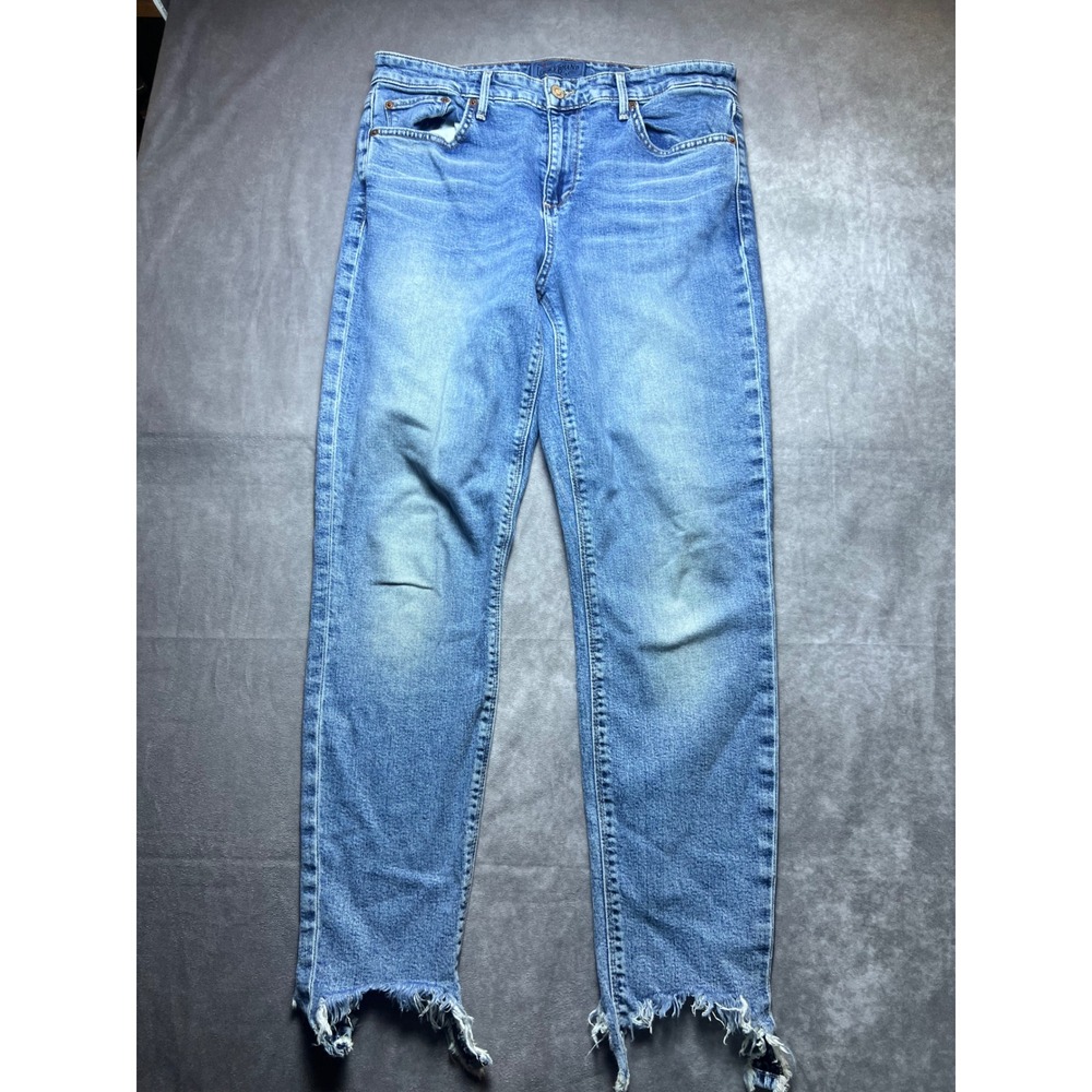 Lucky Brand Women Jeans 8/29 Blue Straight High Rise Raw Hem Contrast Pocket